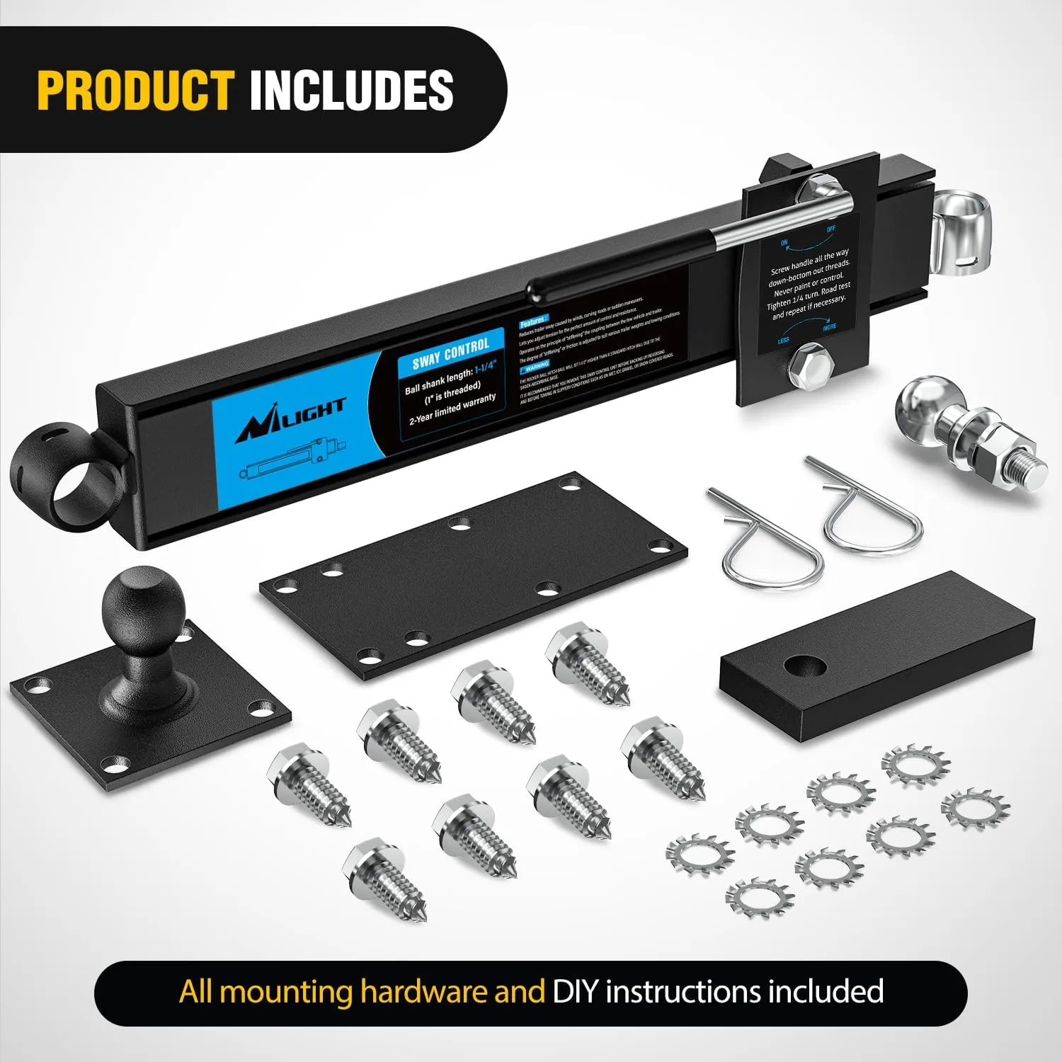 Nilight Adjustable Sway Control Kit with On/Off Control & Double Friction Pads for Trailer/Camper/RV