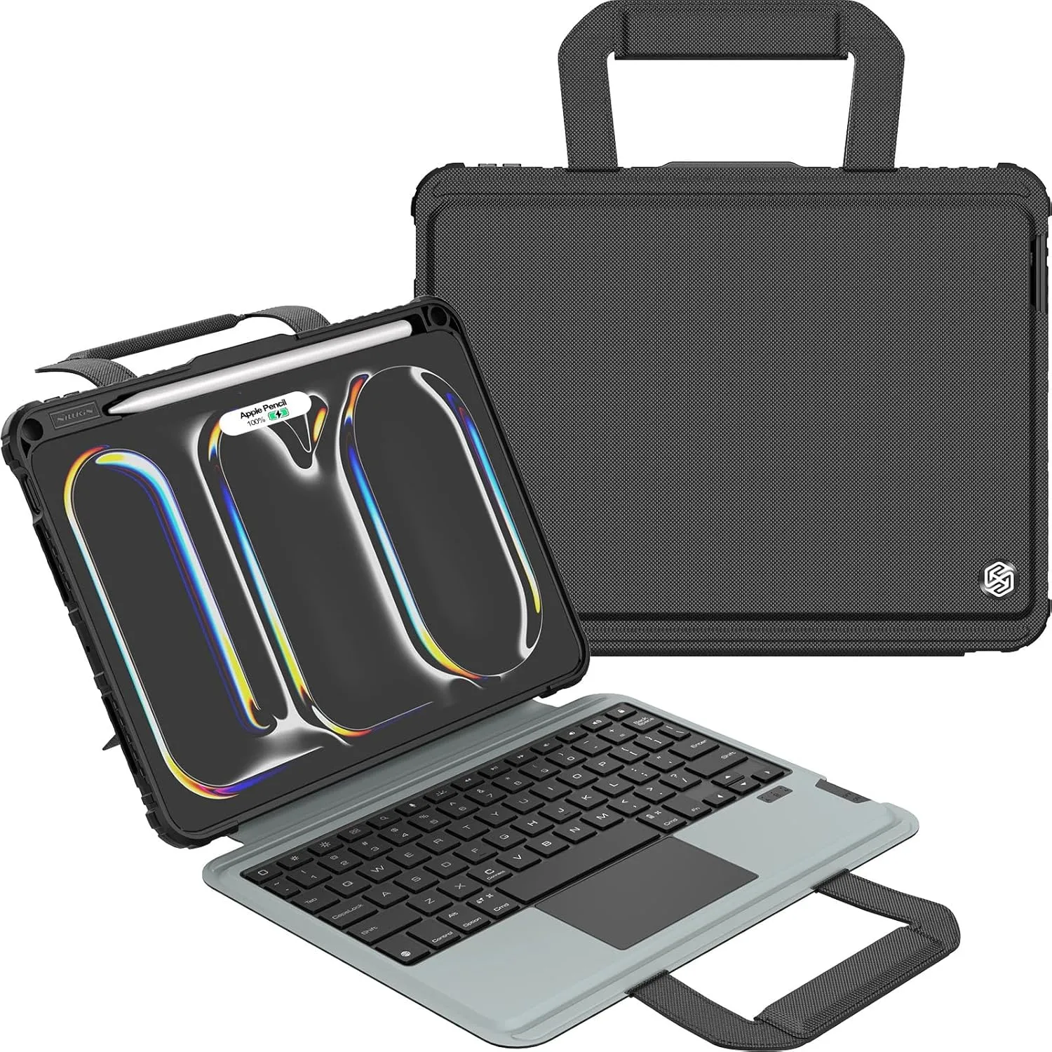Nillkin Magic Keyboard Case for iPad Pro 11 inch 2024 with Strap, Handheld Case with Detachable Keyboard for iPad Pro 11 inch M4, Pencil Holder, Large Trackpad, 7 Colors Backlit, Camera Cover, Black