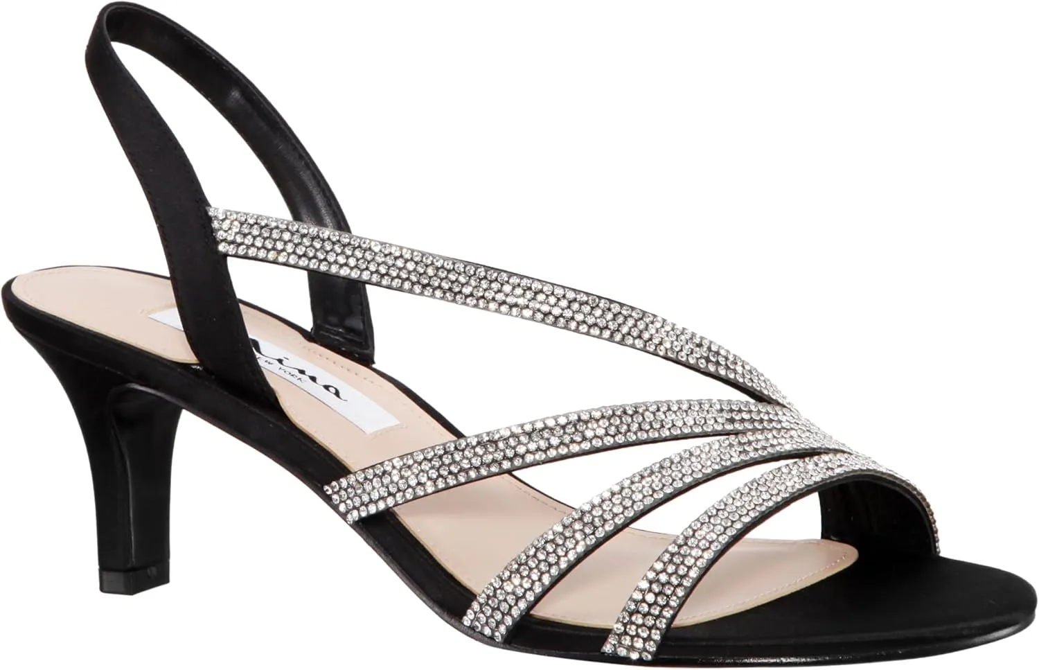 NINA Womens Noura Silver Glitter Crystal Slingback Block Heel Formal Evening Sandal