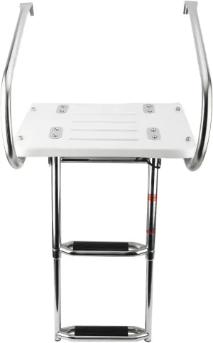 NovelBee 2 Step Universal Inboard Swim Fiberglass Platform Fold Down Ladder with Extra Wide Step and Two Handrails,Under Slide Mount Telescopic Boat Ladder with Mounting Hardware