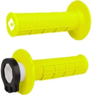 ODI V2 LOCK ON HALF WAFFLE MOTORCYCLE GRIPS DIRTBIKE OFFROAD MX for 2 & 4 STROKE 7/8"" HANDLEBARS TWIST THROTTLE NEON YELLOW USA MADE
