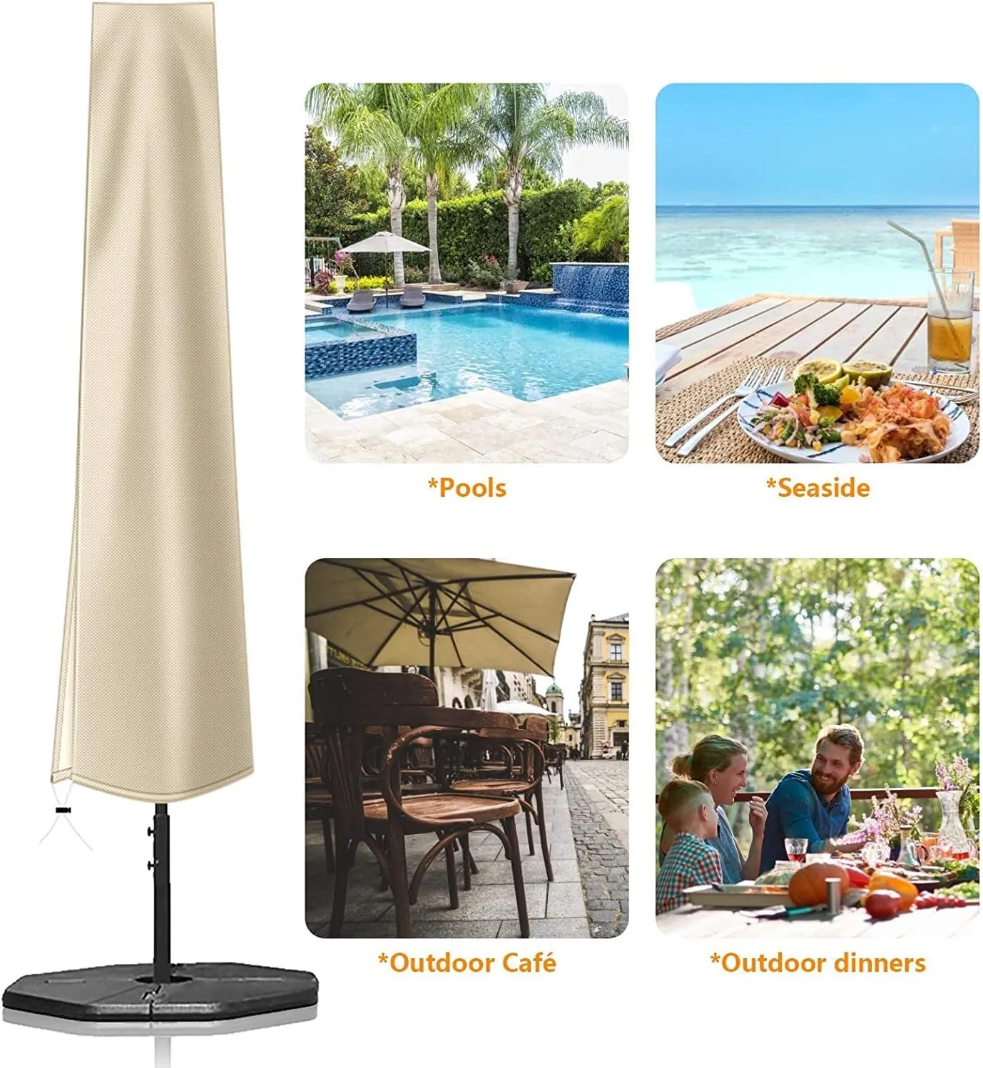 OKPOW Umbrella Cover 420D Oxford Fabric Patio Umbrella Covers Waterproof with Zip, for 9ft to 12ft Garden Outdoor Umbrella (Beige)