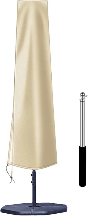 OKPOW Umbrella Cover 420D Oxford Fabric Patio Umbrella Covers Waterproof with Zip, for 9ft to 12ft Garden Outdoor Umbrella (Beige)