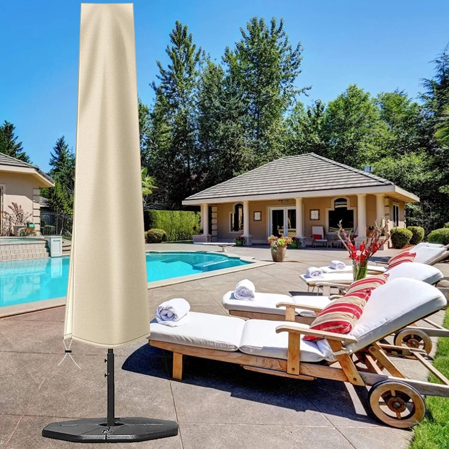 OKPOW Umbrella Cover 420D Oxford Fabric Patio Umbrella Covers Waterproof with Zip, for 9ft to 12ft Garden Outdoor Umbrella (Beige)