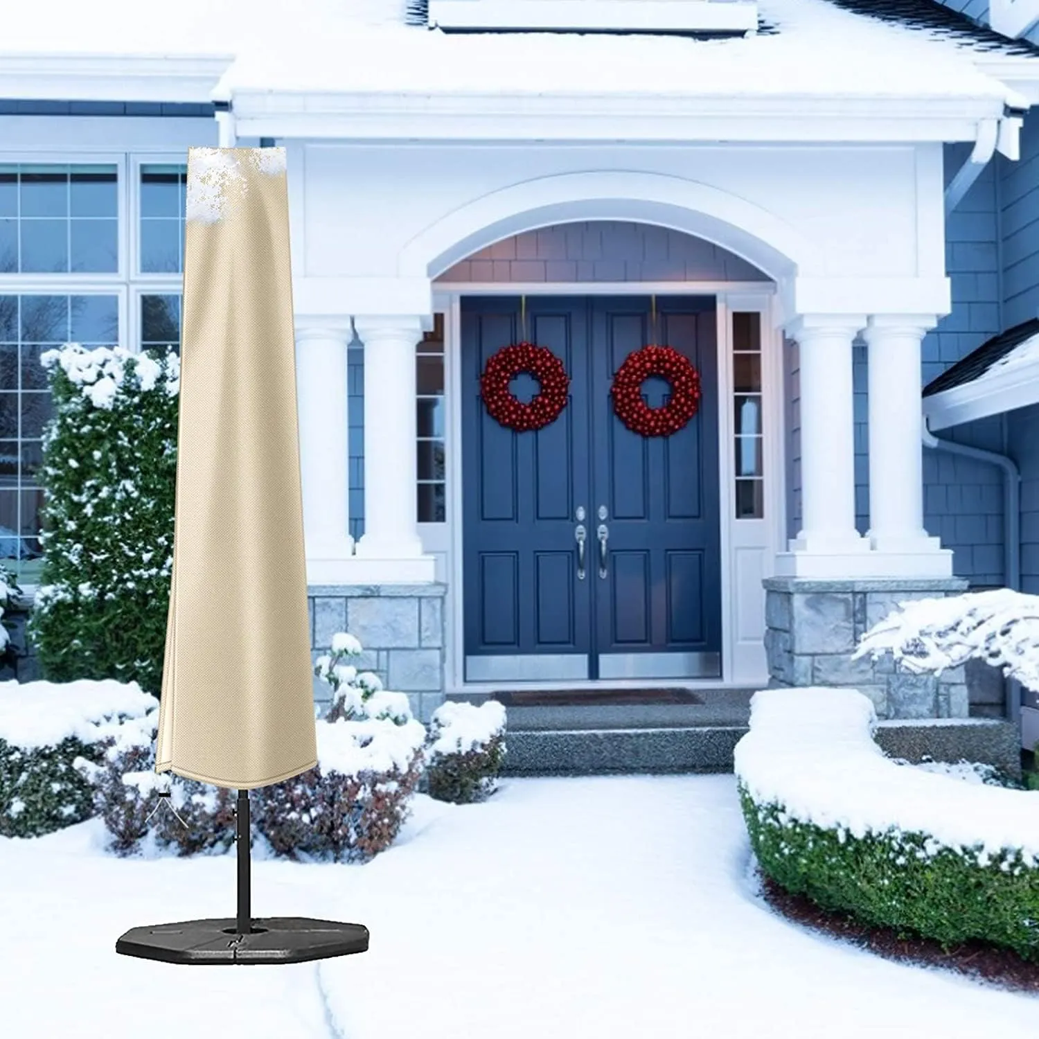 OKPOW Umbrella Cover 420D Oxford Fabric Patio Umbrella Covers Waterproof with Zip, for 9ft to 12ft Garden Outdoor Umbrella (Beige)