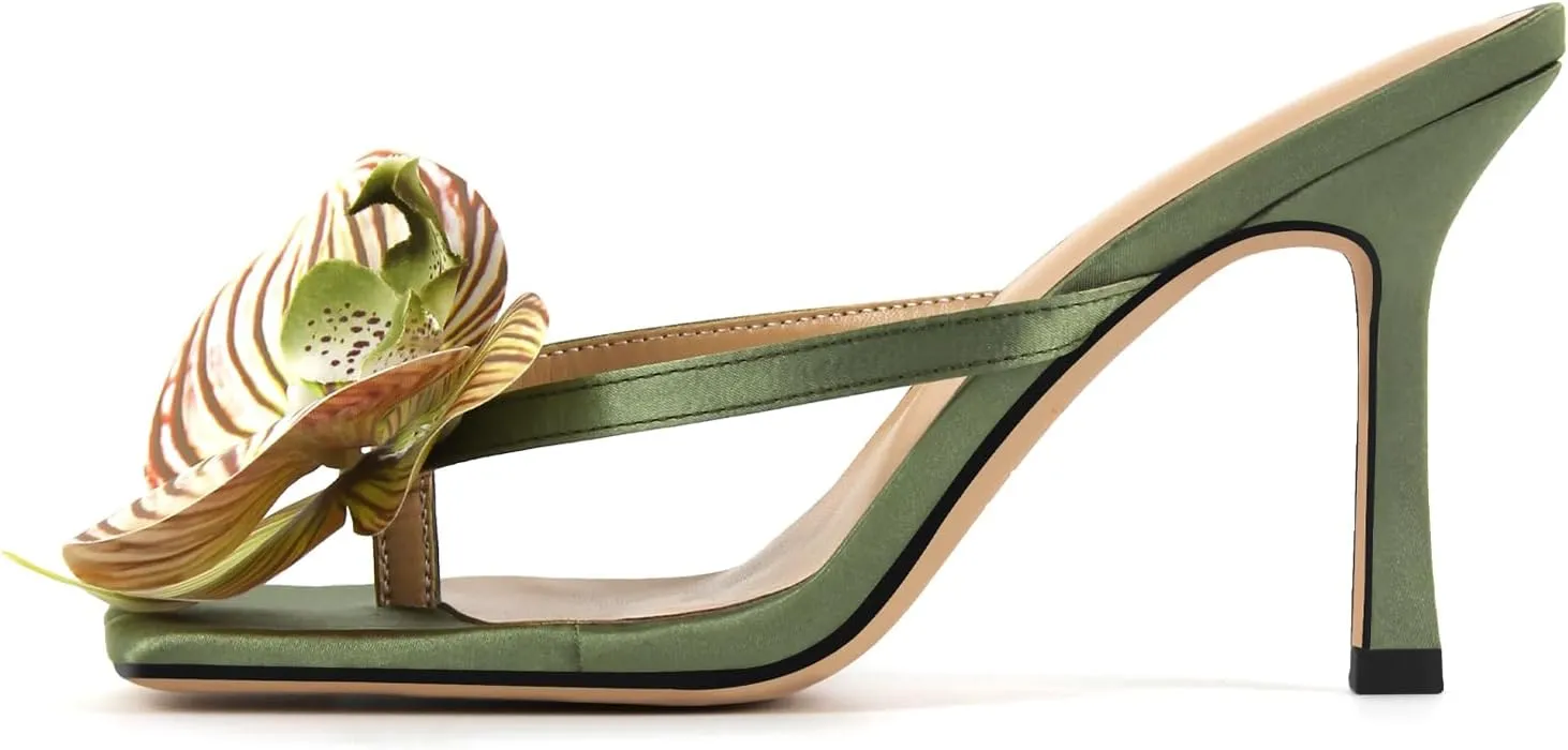 Onlymaker Orchid Heels for Women Square Toe Low Block Heel Sandals