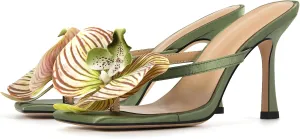 Onlymaker Orchid Heels for Women Square Toe Low Block Heel Sandals