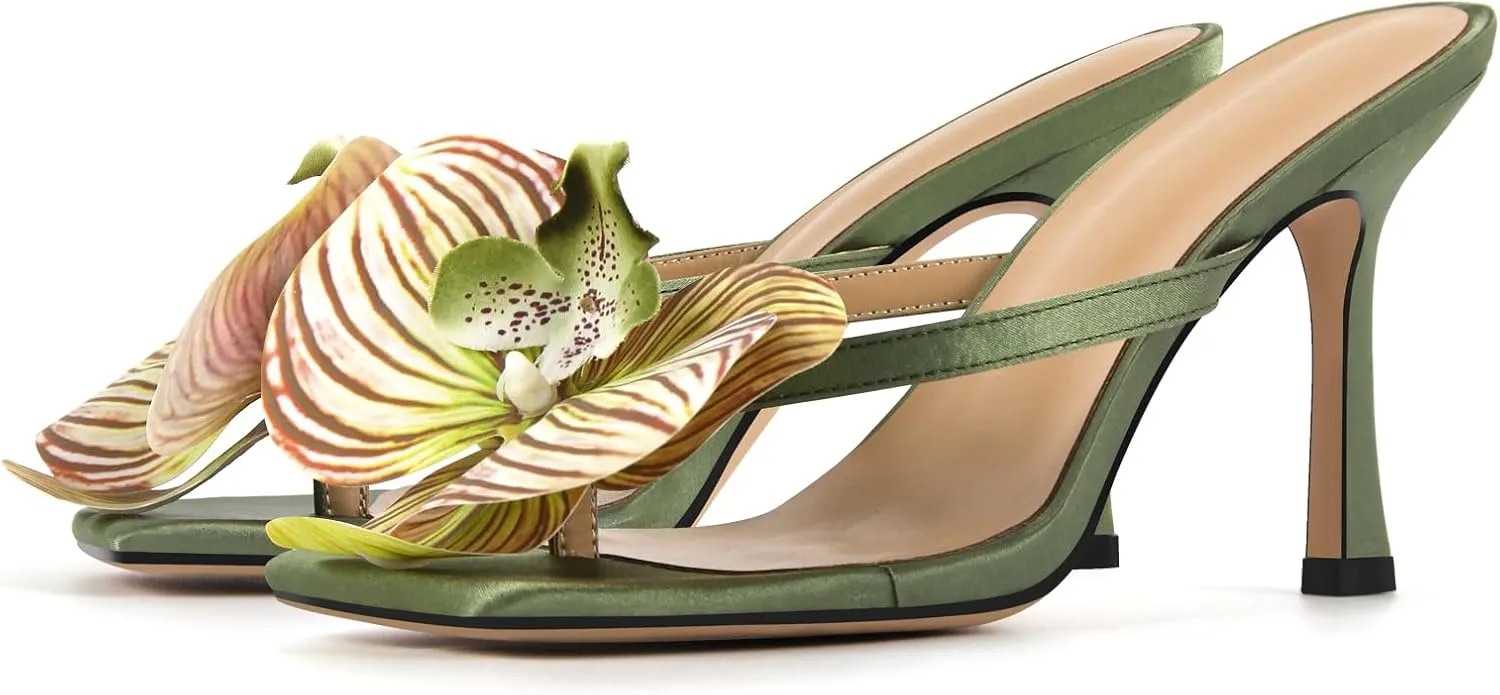 Onlymaker Orchid Heels for Women Square Toe Low Block Heel Sandals