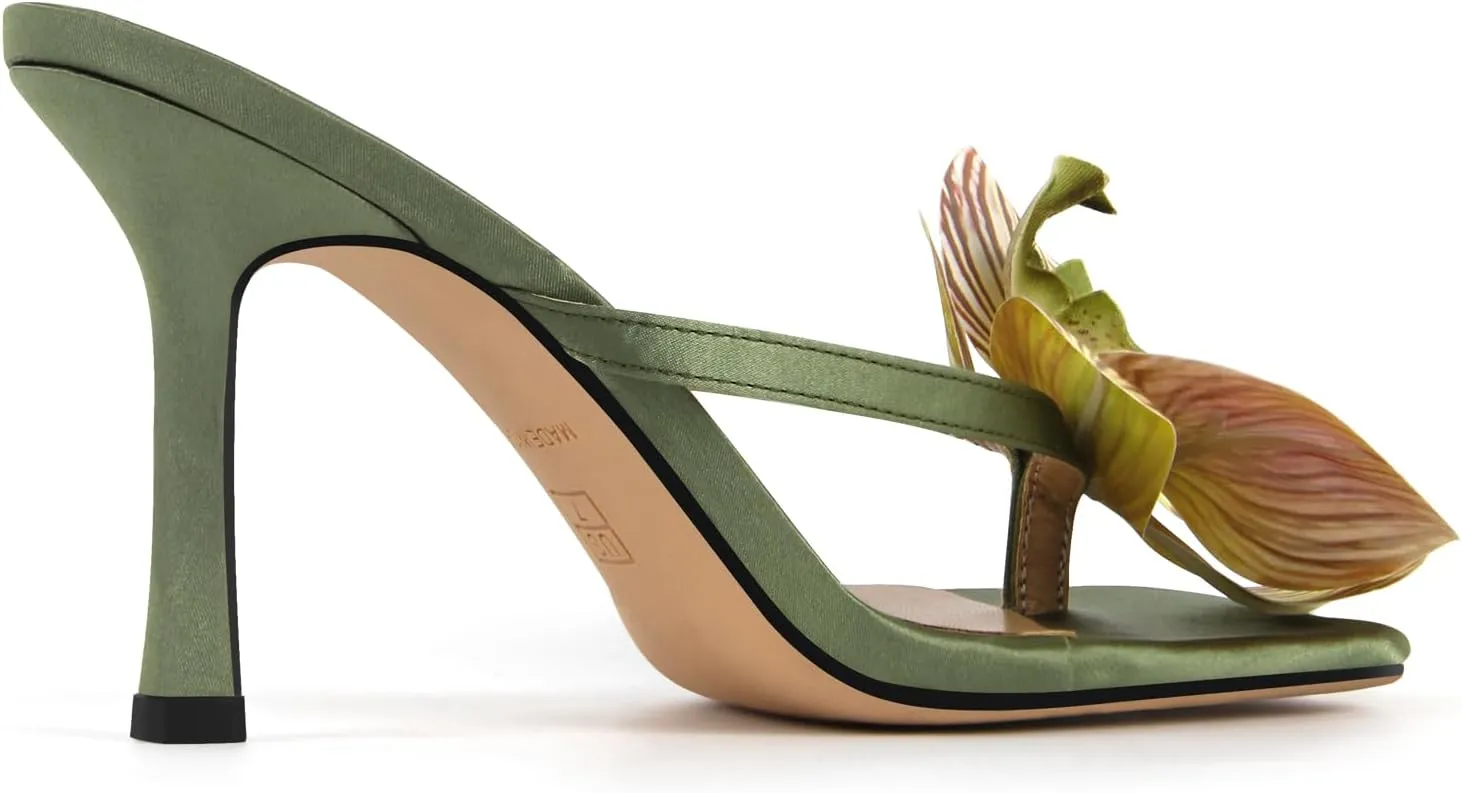 Onlymaker Orchid Heels for Women Square Toe Low Block Heel Sandals