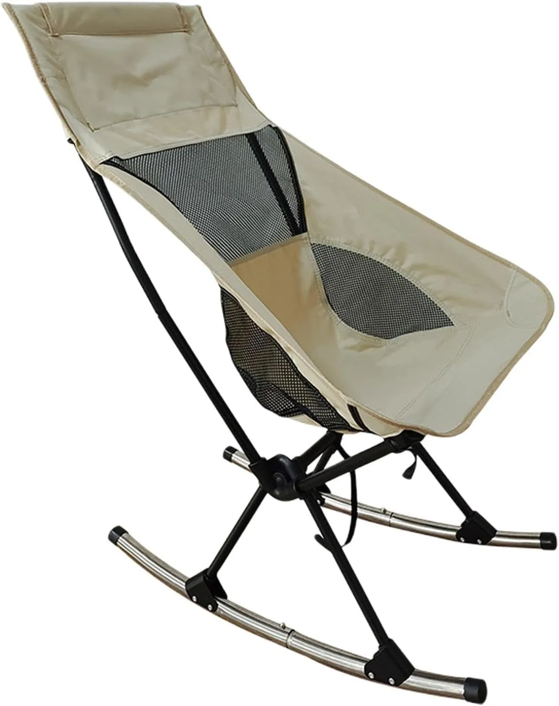 Outdoor Folding Rocking Chair High Back Leisure Rocking with Breathable Mesh Backrest Portable Camp(Green)