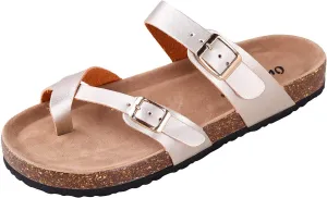 Outwoods Women's Bork-30 Vegan Leather Slide On Toe Loop Sandals