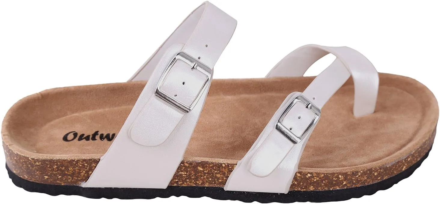 Outwoods Women's Bork-30 Vegan Leather Slide On Toe Loop Sandals