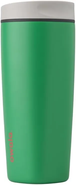 Owala SmoothSip Slider Insulated Stainless Steel Coffee Tumbler, Reusable Iced Coffee Cup, Hot Coffee Travel Mug, BPA Free 20 oz, Grey/Green (Sour Apple)