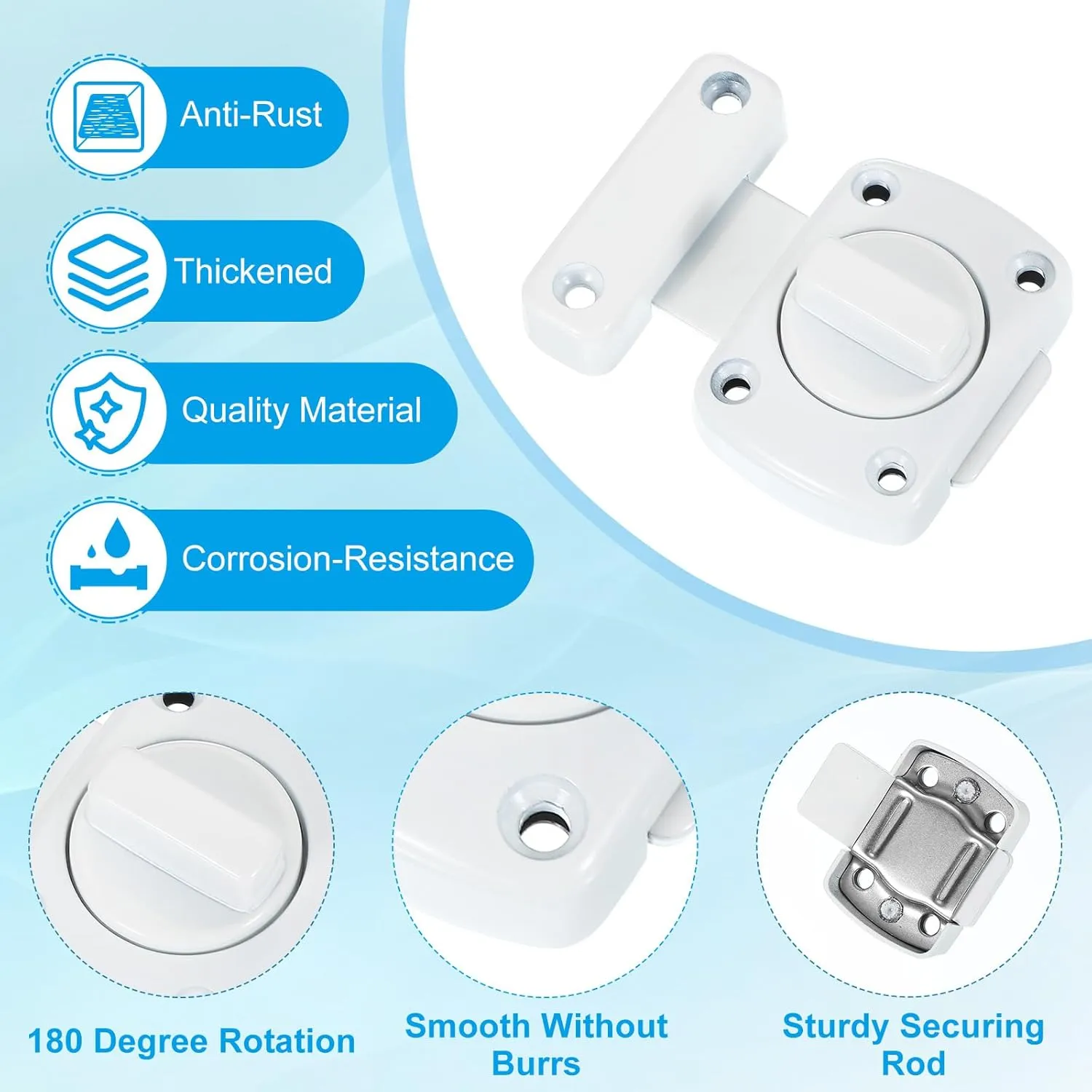 PATIKIL Rotate Bolt Latch, 2 Pack Zinc Alloy Gate Latch Safety Door Lock Security Door Slide Latch Pet Door Lock with Screws for Cabinet Closet Bathroom Furniture, White