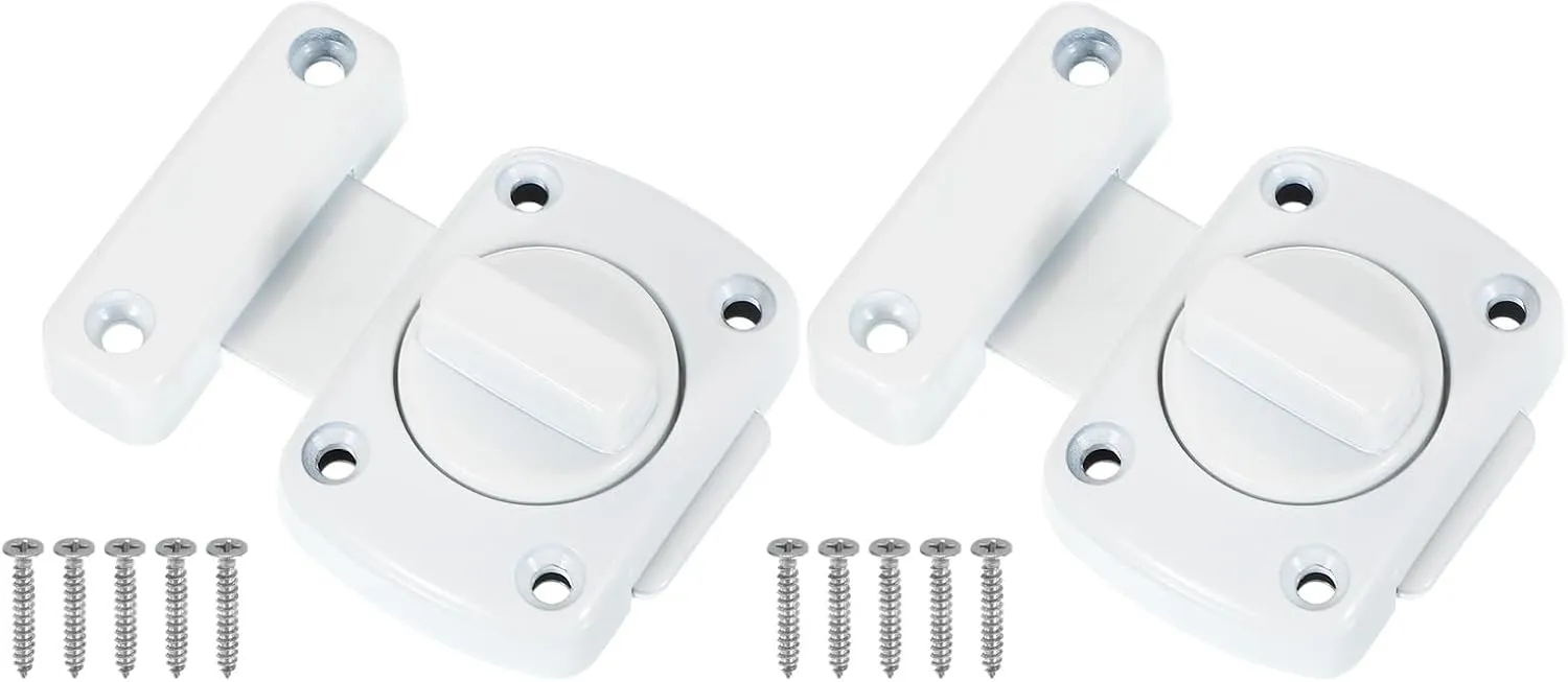 PATIKIL Rotate Bolt Latch, 2 Pack Zinc Alloy Gate Latch Safety Door Lock Security Door Slide Latch Pet Door Lock with Screws for Cabinet Closet Bathroom Furniture, White