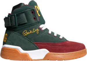 PATRICK EWING Athletics 33 HI Sneaker, Men's Sizes 5-16, Dark Green/Burgundy with Yellow Accents, Classic Gum Sole, Reversible Ankle Strap