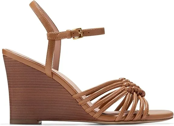 Pecan Sandals Cole Leather Toe Haan Heeled Strap Comprehensive product line Limited edition Jitney Knot Open Ankle Wedge