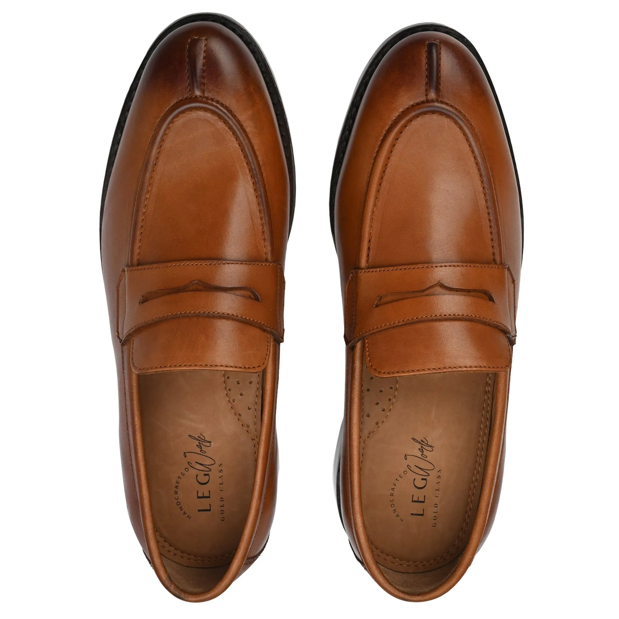 Penny Loafer Tan Antique Italian Leather Dress Shoes Goodyear Welted