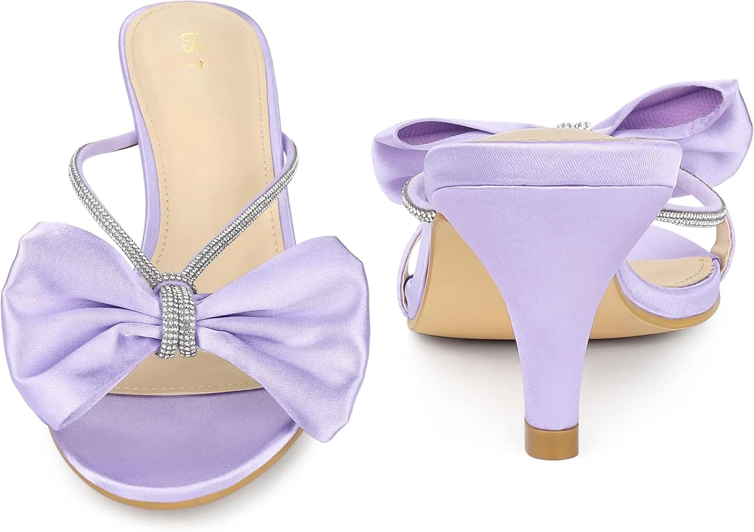 Perphy Rhinestone Strap Bow Kitten Heels Slide Sandals for Women