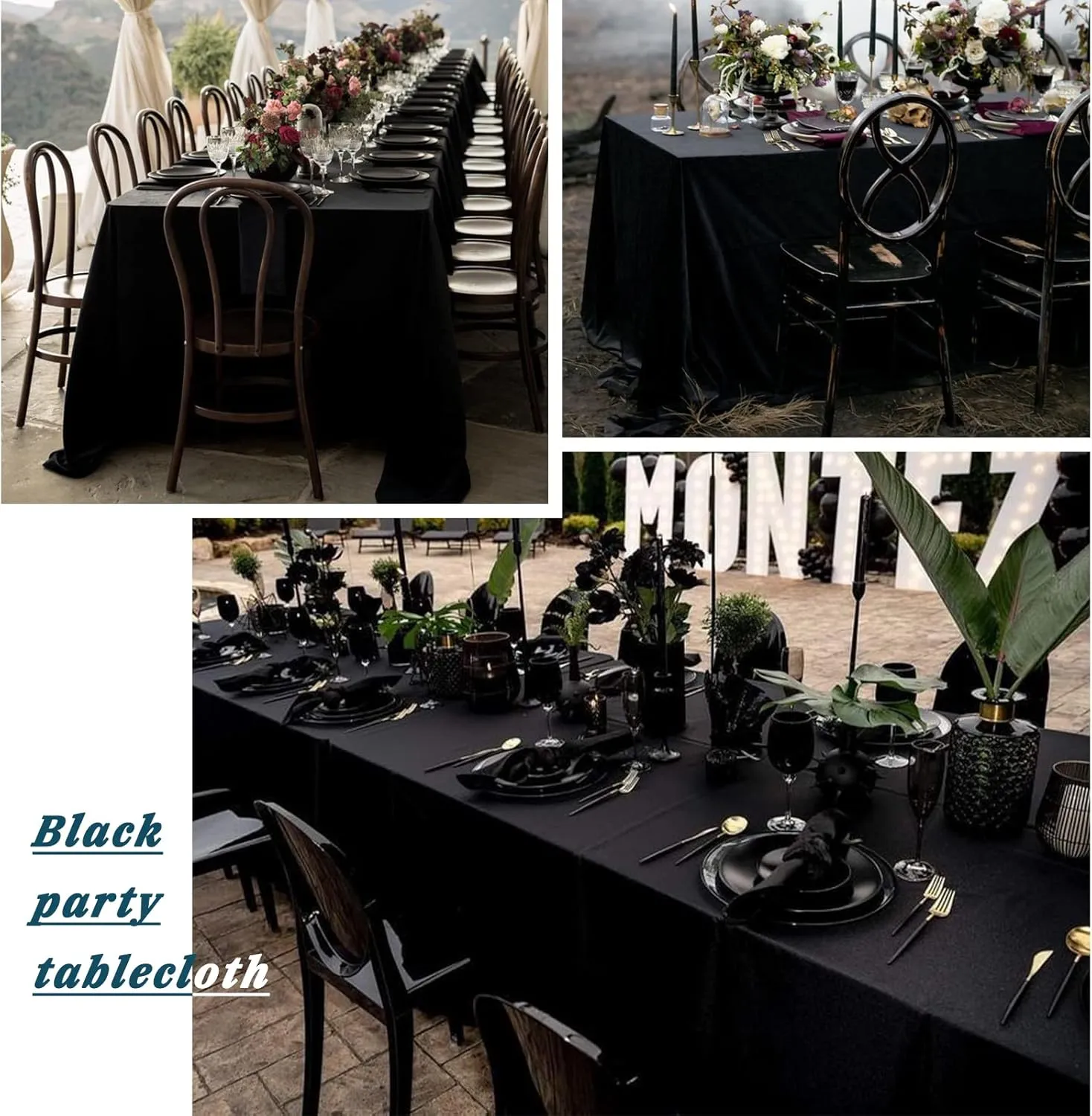 Pesonlook 10Pack Rectangle Tablecloth 60 x 126 inch, Black Polyester Table Cloth for 8 Foot Rectangle Tables, Washable Fabric Table Covers Polyester Table Clothes for Wedding Reception Banquet Party