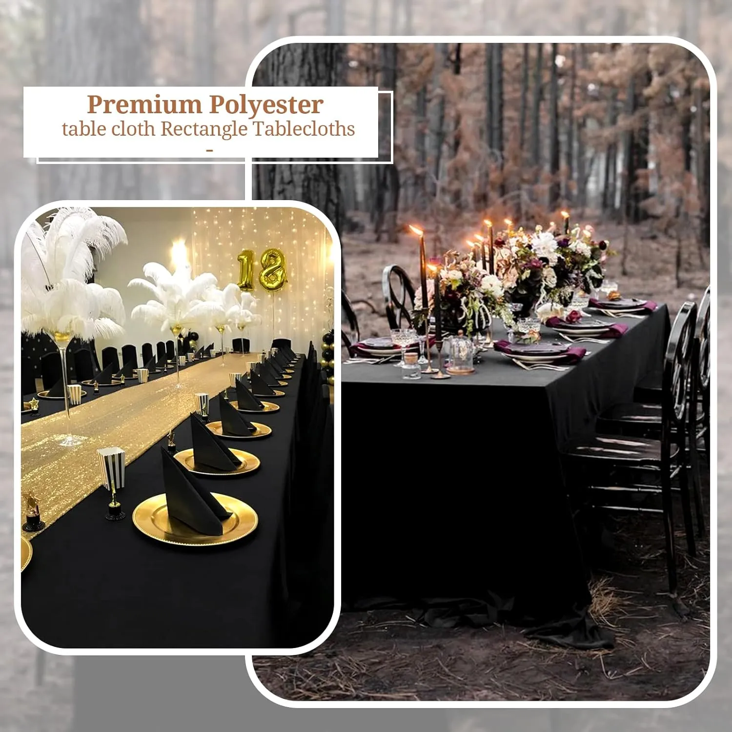 Pesonlook 10Pack Rectangle Tablecloth 60 x 126 inch, Black Polyester Table Cloth for 8 Foot Rectangle Tables, Washable Fabric Table Covers Polyester Table Clothes for Wedding Reception Banquet Party