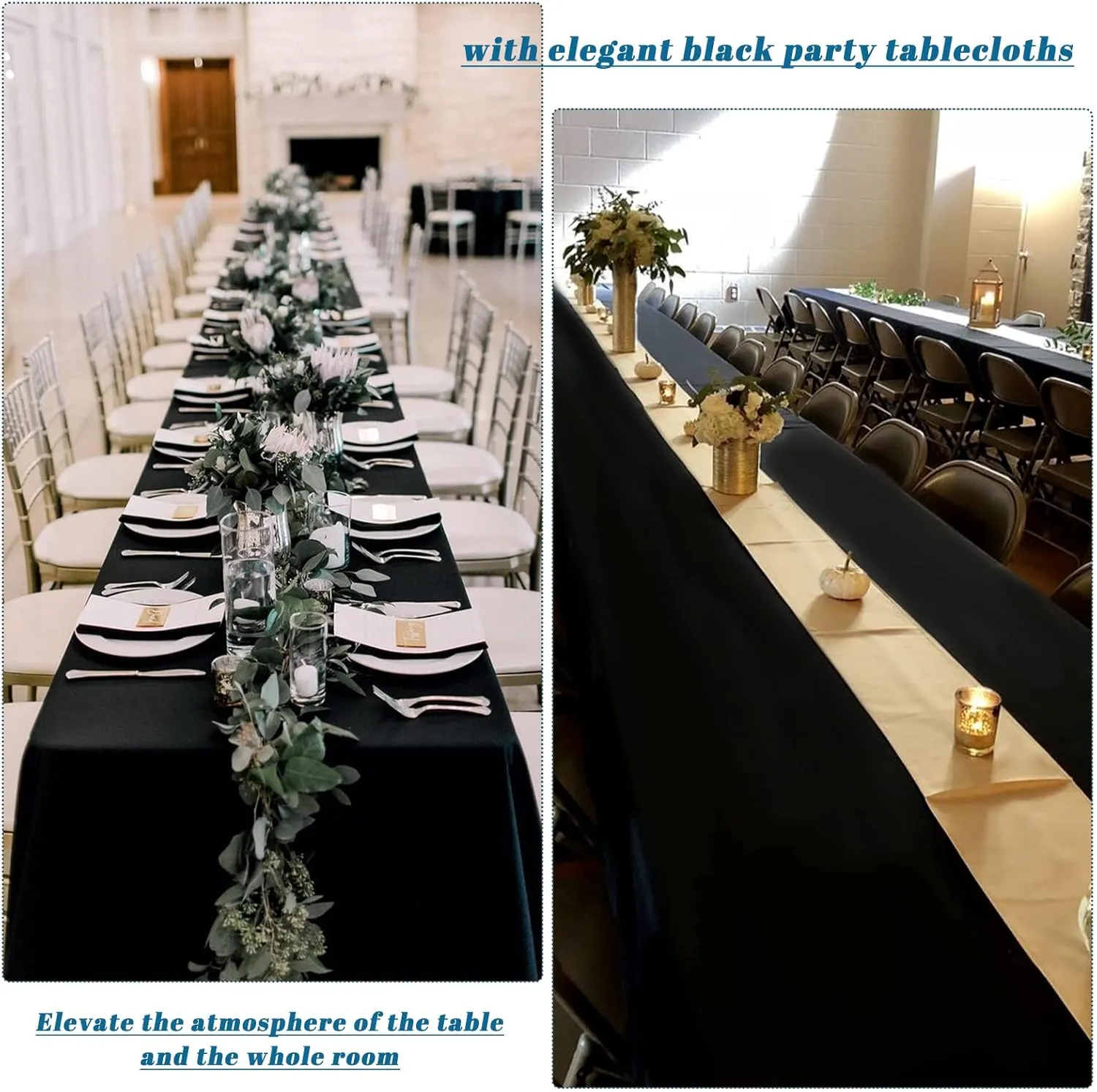 Pesonlook 10Pack Rectangle Tablecloth 60 x 126 inch, Black Polyester Table Cloth for 8 Foot Rectangle Tables, Washable Fabric Table Covers Polyester Table Clothes for Wedding Reception Banquet Party