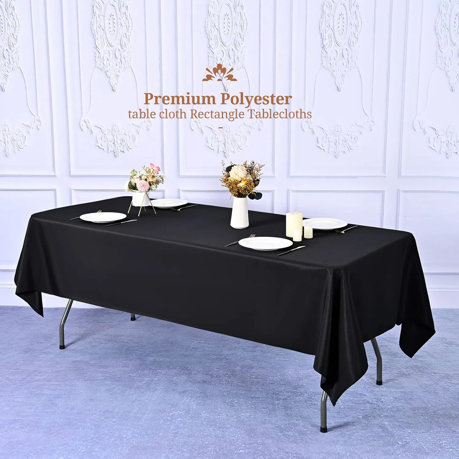 Pesonlook 10Pack Rectangle Tablecloth 60 x 126 inch, Black Polyester Table Cloth for 8 Foot Rectangle Tables, Washable Fabric Table Covers Polyester Table Clothes for Wedding Reception Banquet Party