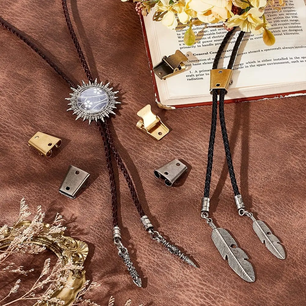 PH PandaHall Bolo Tie Buckle Blank Bolo Tie Slider Clasp, Antique Alloy Bolo Tie Replacement Tips for DIY Crafts