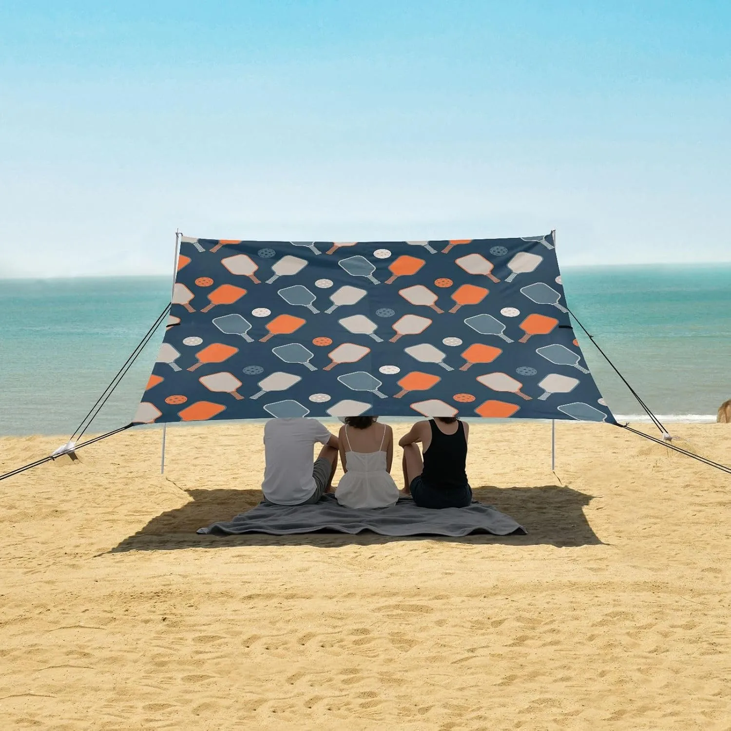 Pickleball Game Seamless Pattern Beach Camping Tent Sun Shelter for Whole Family, Beach Shade Canopy with UPF50  UV Protection,Easy Set Up and Carry,Outdoor Shade for Trips, Fishing, Backyard F