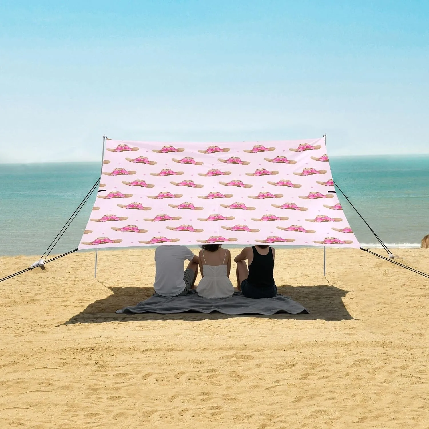 Pink Bow Cowgirl Hat Beach Camping Tent Sun Shelter for Whole Family, Beach Shade Canopy with UPF50  UV Protection,Easy Set Up and Carry,Outdoor Shade for Trips, Fishing, Backyard Fun Picnics