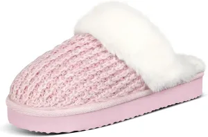 PIZZ ANNU Women's Platform Knit Slippers Comfy Winter Warm Fluffy Memory Foam Slip-On Scuff Faux Fur Plush House Slides Shoes for Indoor & Outdoor