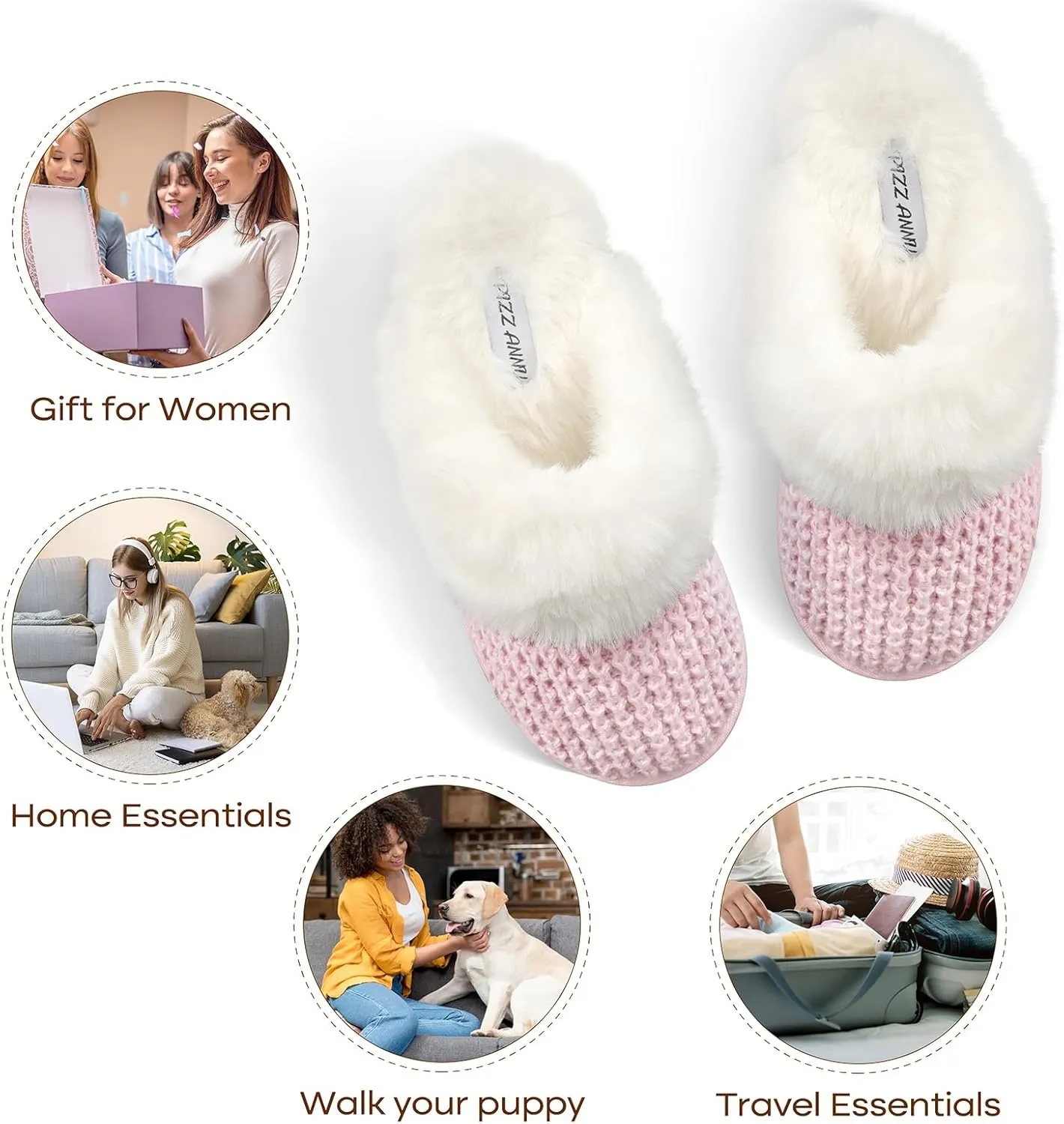 PIZZ ANNU Women's Platform Knit Slippers Comfy Winter Warm Fluffy Memory Foam Slip-On Scuff Faux Fur Plush House Slides Shoes for Indoor & Outdoor