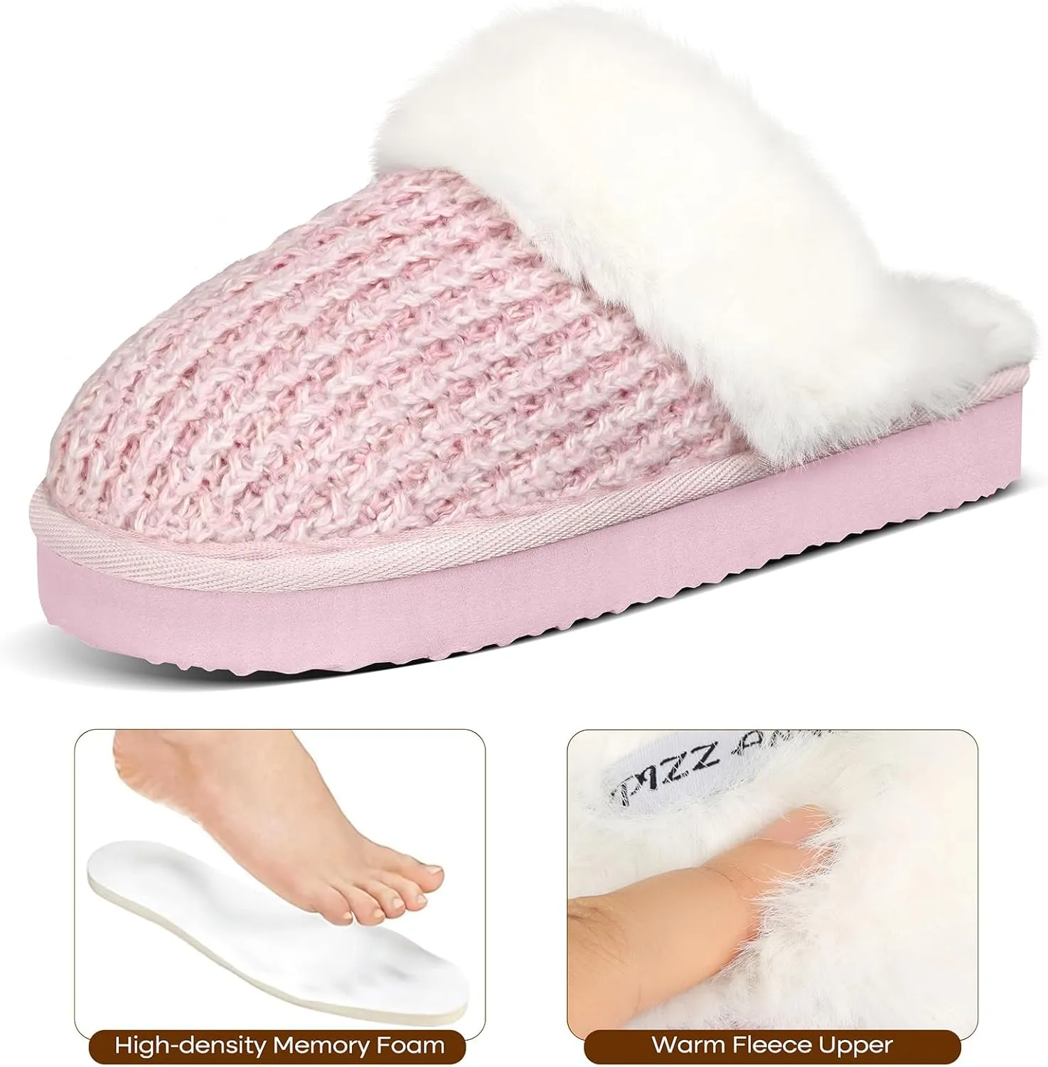 PIZZ ANNU Women's Platform Knit Slippers Comfy Winter Warm Fluffy Memory Foam Slip-On Scuff Faux Fur Plush House Slides Shoes for Indoor & Outdoor
