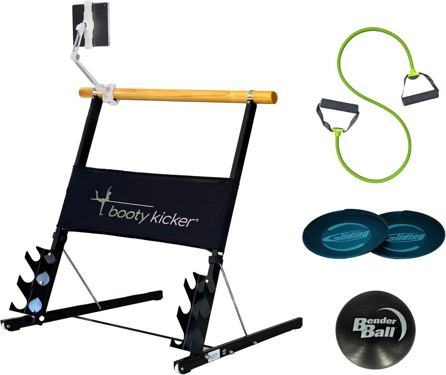 Portable Ballet Barre Bundle with Tablet Holder, Bender Ball, Gliding Discs, Exercise Band | Perfect for Barre, Ballet & Dance Workouts at Home