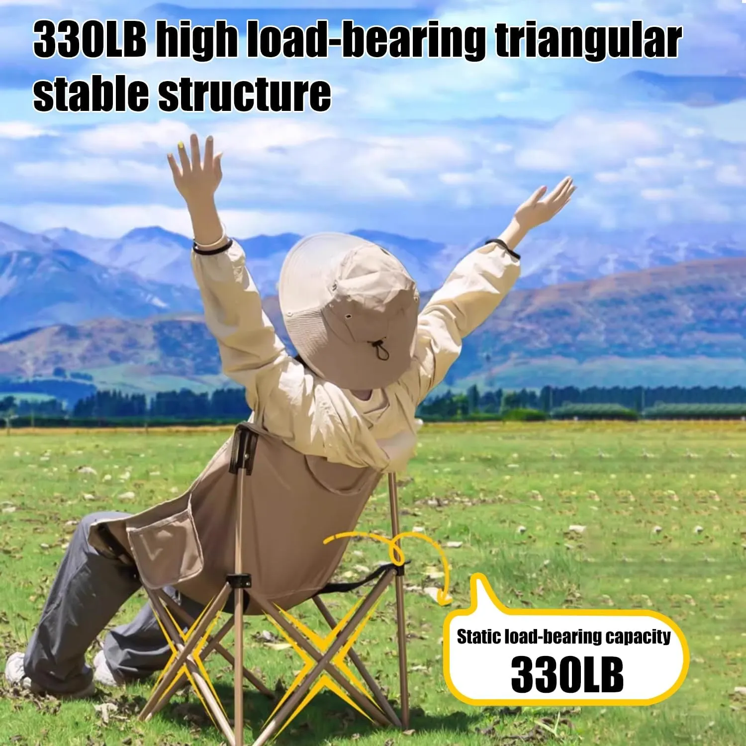 Portable Camping Chair, Ultra Lightweight Folding Picnic Chair, Suitable for Travel, Picnicking, Hiking, Fishing (Beige,Twin)
