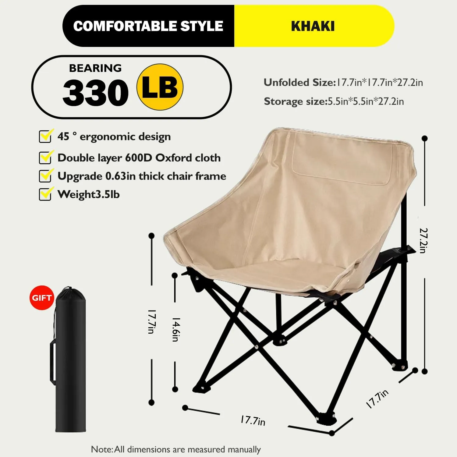 Portable Camping Chair, Ultra Lightweight Folding Picnic Chair, Suitable for Travel, Picnicking, Hiking, Fishing (Beige,Twin)