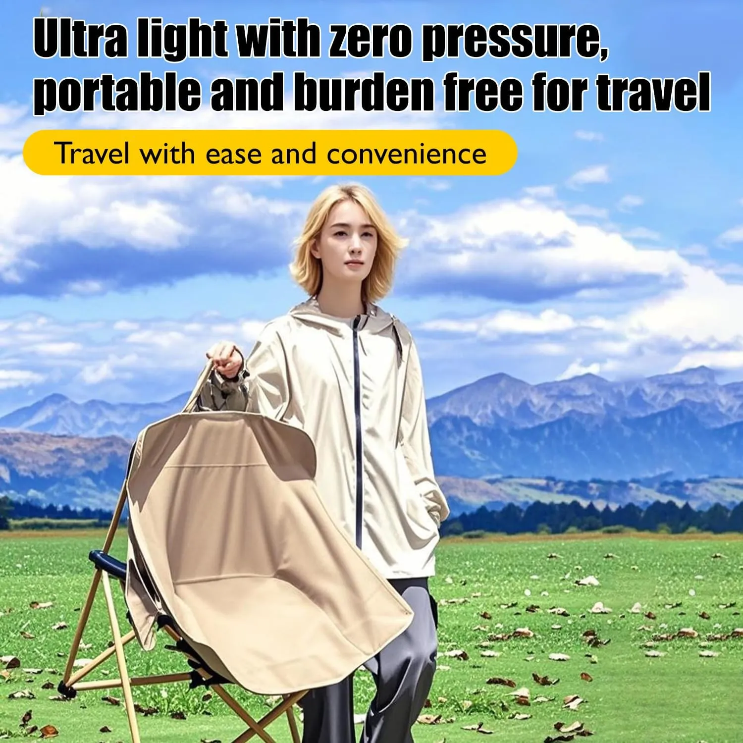 Portable Camping Chair, Ultra Lightweight Folding Picnic Chair, Suitable for Travel, Picnicking, Hiking, Fishing (Beige,Twin)