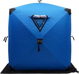 Portable Ice Fishing Tent Insulated, 1-2 People Square Ice Fishing Tent, 57x65 in Shelter Oxford Cloth Ice Fishing Shanty, for Camping, Hiking, Fishing, Surfing, Outdoor Adventure, Blue