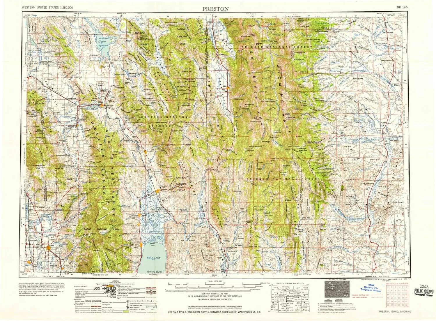 Preston ID topo map, 1:250000 Scale, 1 X 2 Degree, Historical, 1958, 22 x 30 in