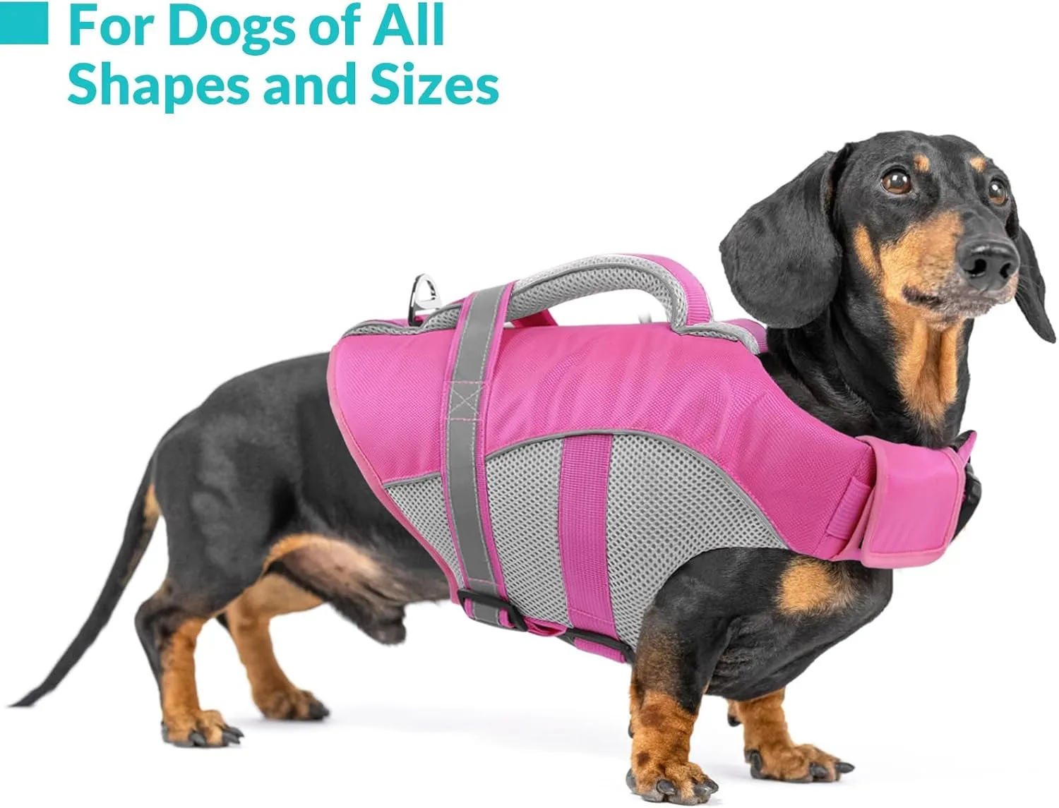 Queenmore Dog Life Vest for Swimming, Adjustable High Visibility Dog Life Jacket with Superior Buoyancy and Rescue Handle, Pink, M