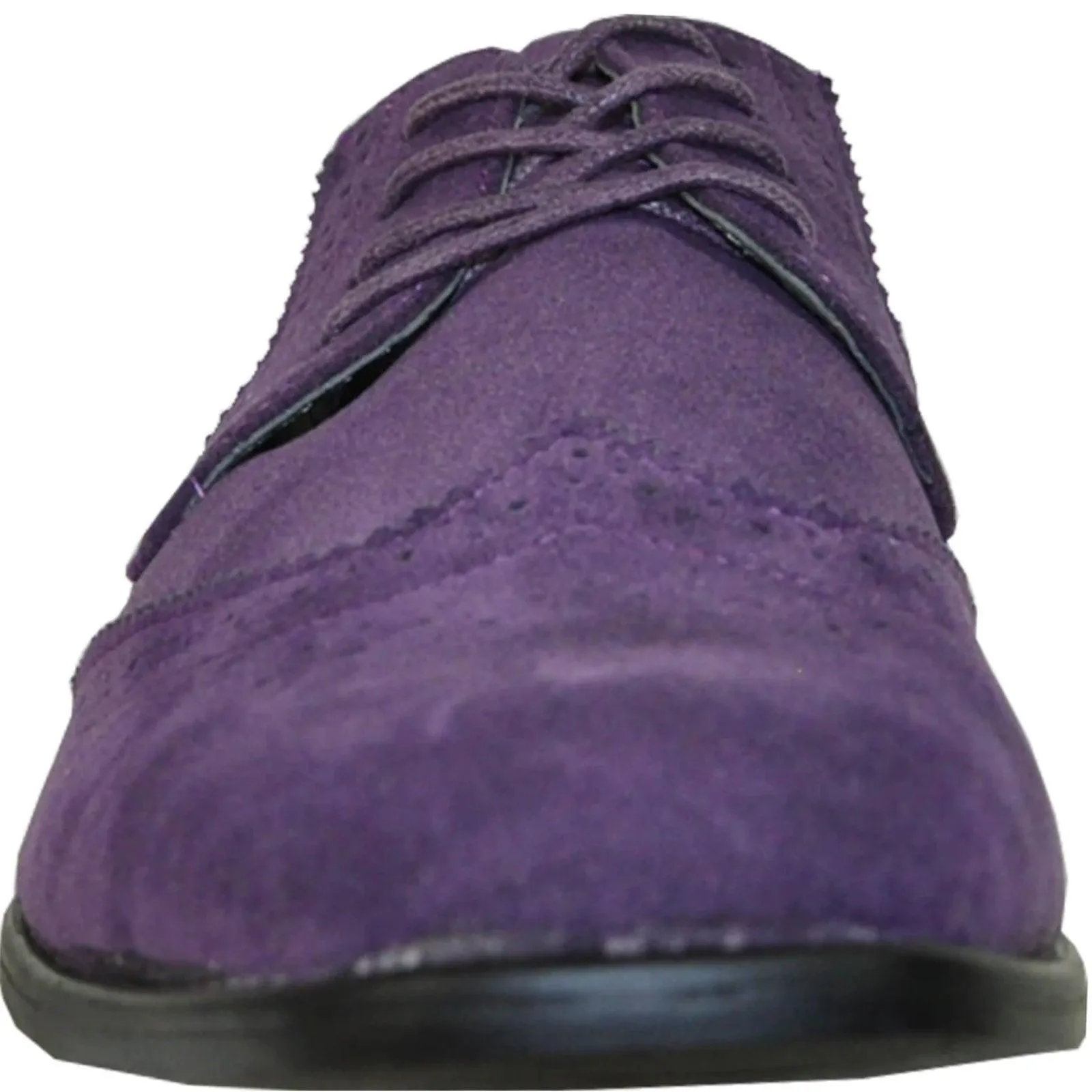 "Bravo Men's Vegan Suede Wingtip Lace Up Dress Shoe for Weddings & Proms - Purple"