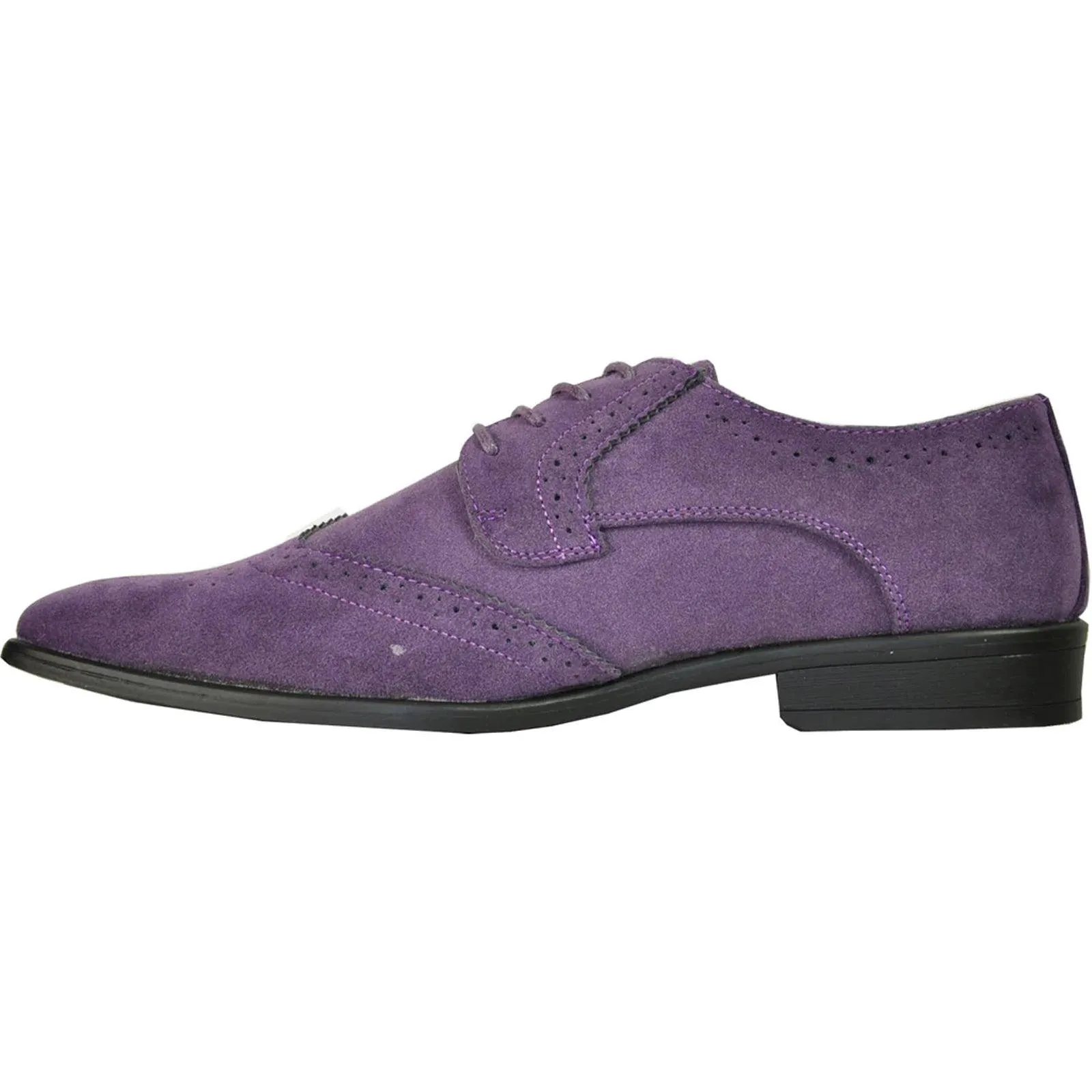 "Bravo Men's Vegan Suede Wingtip Lace Up Dress Shoe for Weddings & Proms - Purple"