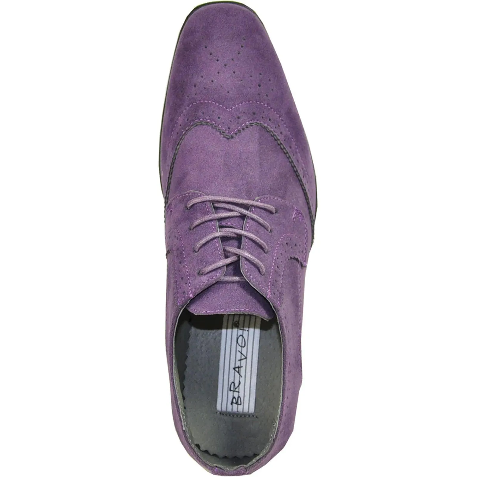 "Bravo Men's Vegan Suede Wingtip Lace Up Dress Shoe for Weddings & Proms - Purple"