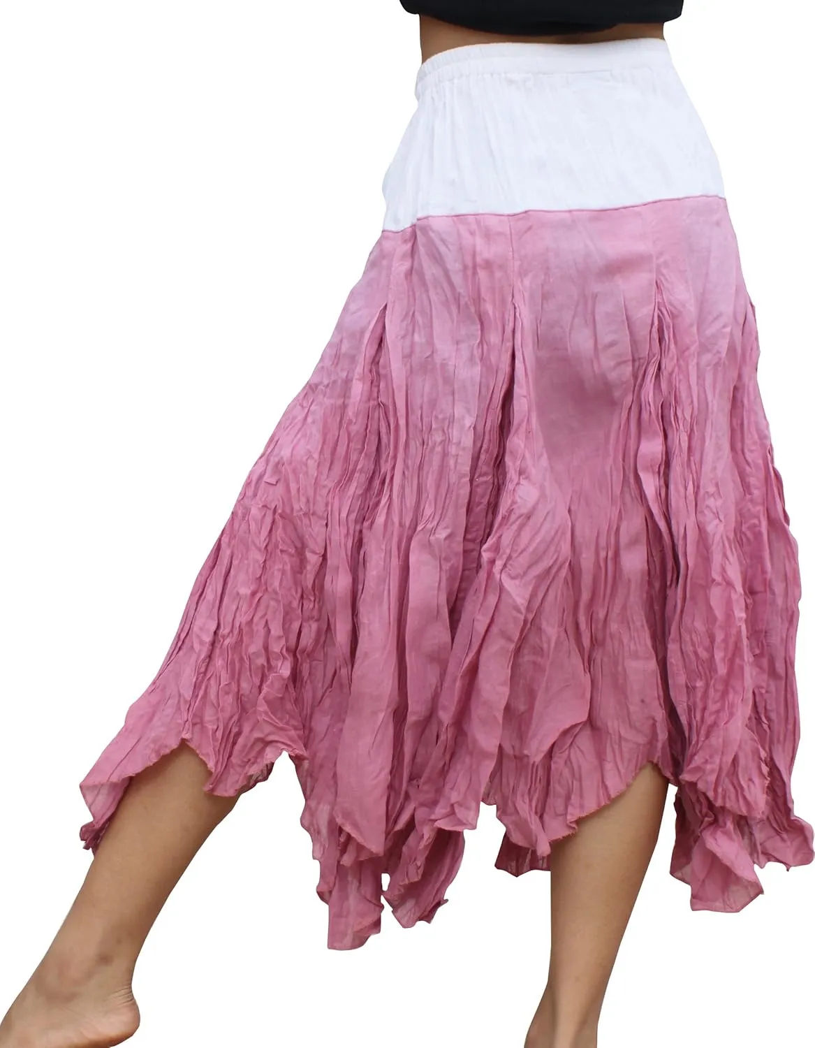 RaanPahMuang Brand White Waist Cotton Slide Tone Crinkle Gypsy Skirt