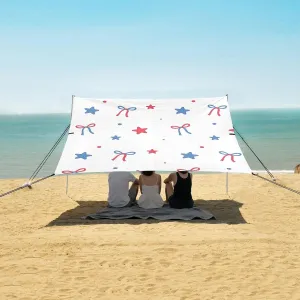Red and Blue Ribbon Beach Camping Tent Sun Shelter for Whole Family, 4th of July Beach Shade Canopy with UPF50  UV Protection,Easy Set Up and Carry,Outdoor Shade for Trips, Fishing, Backyard Fu