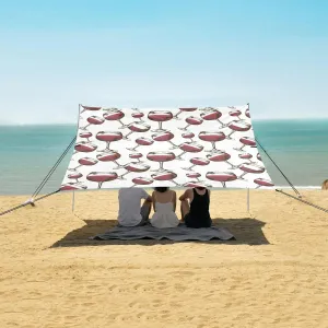 Red Wine Beach Canopy Tent Anti-UV & Wind Resistant, Glass Camping Sun Shelter Easy Setup Portable,Outdoor Shade Tents with Sandbags,Sand Shovels,Ground Pegs & Stability Poles