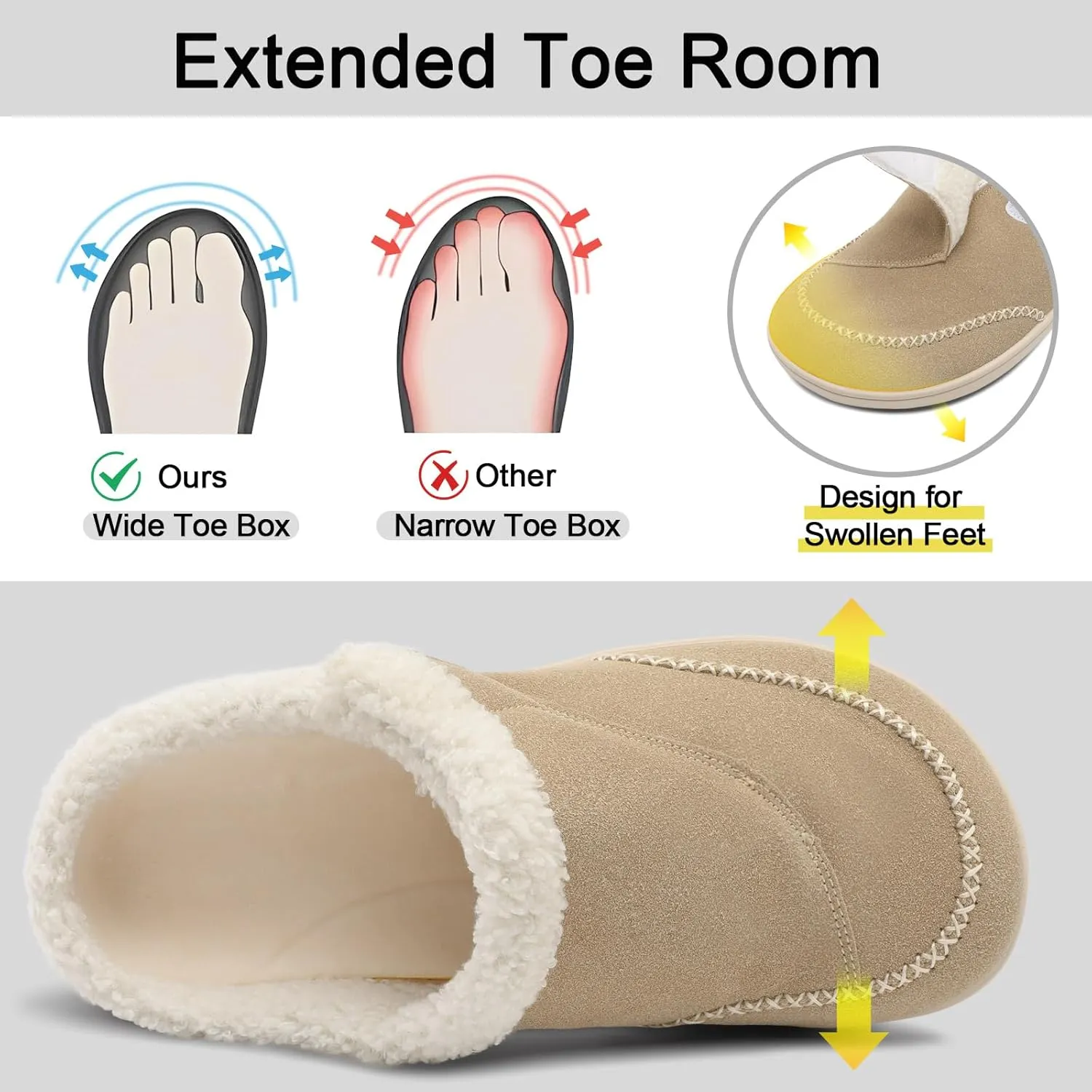 relxfeet Mens Slippers Adjustable Diabetic Shoes Wide Toe Box House Slippers Indoor Outdoor Slip On Warm Clogs for Swollen Feet