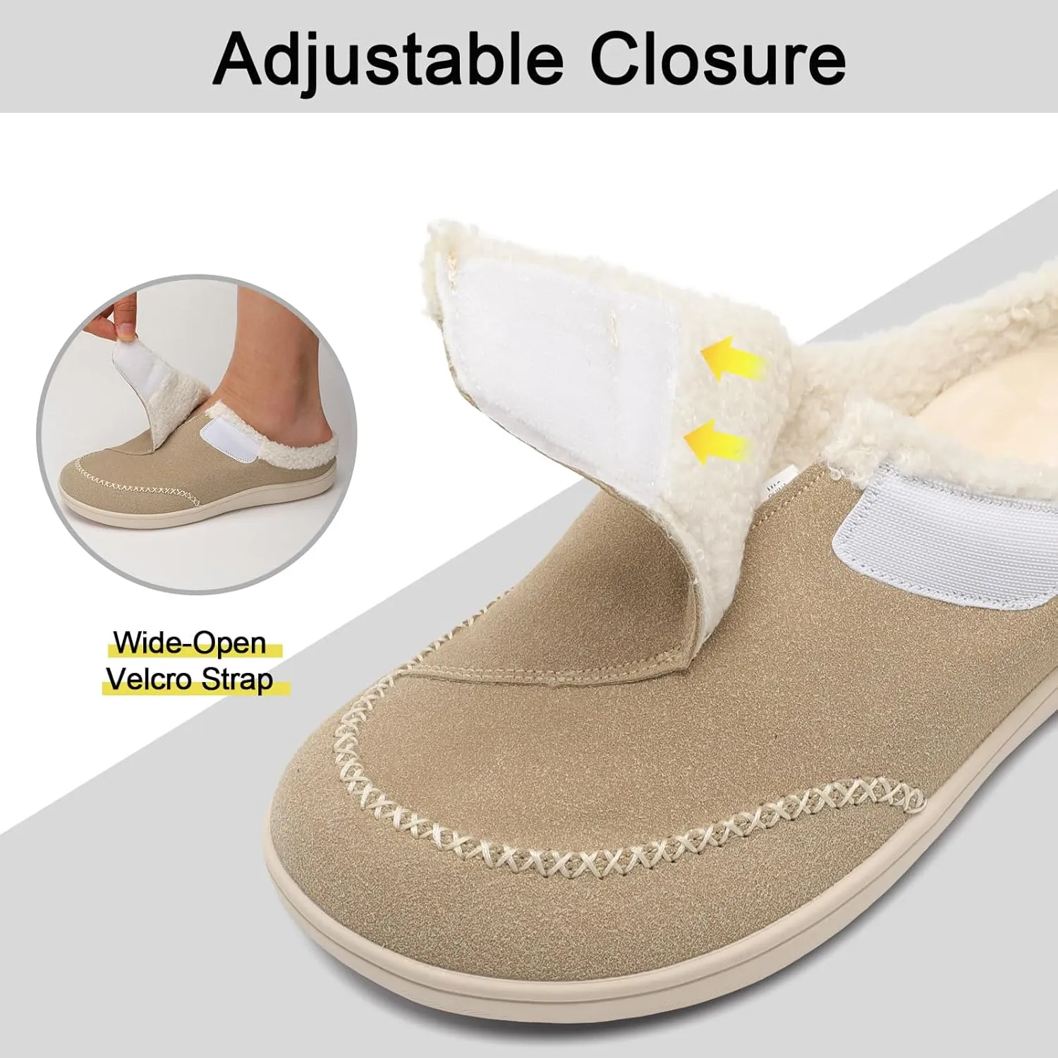 relxfeet Mens Slippers Adjustable Diabetic Shoes Wide Toe Box House Slippers Indoor Outdoor Slip On Warm Clogs for Swollen Feet