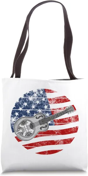 Resonator Guitar USA Flag Slide Guitarist Patriotic Musician Tote Bag