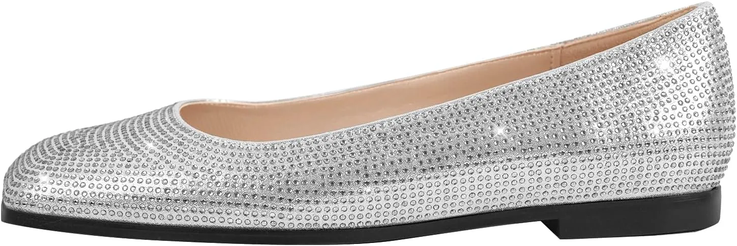 richealnini Women's Slip On Slide Flats Pumps Crystals Loafer Party Wedding Shoes